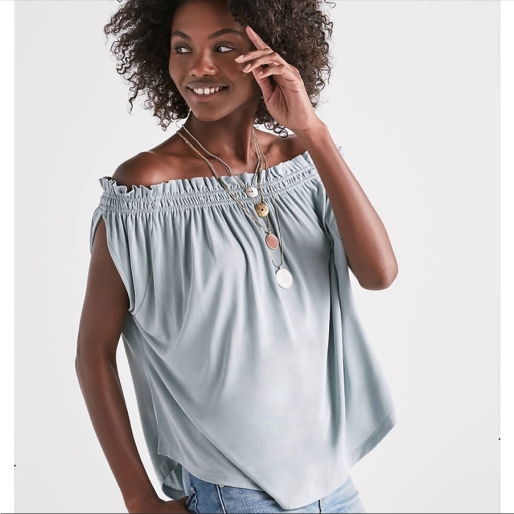 Lucky Brand Sandwash Off The Shoulder Top Sage Color Size XS